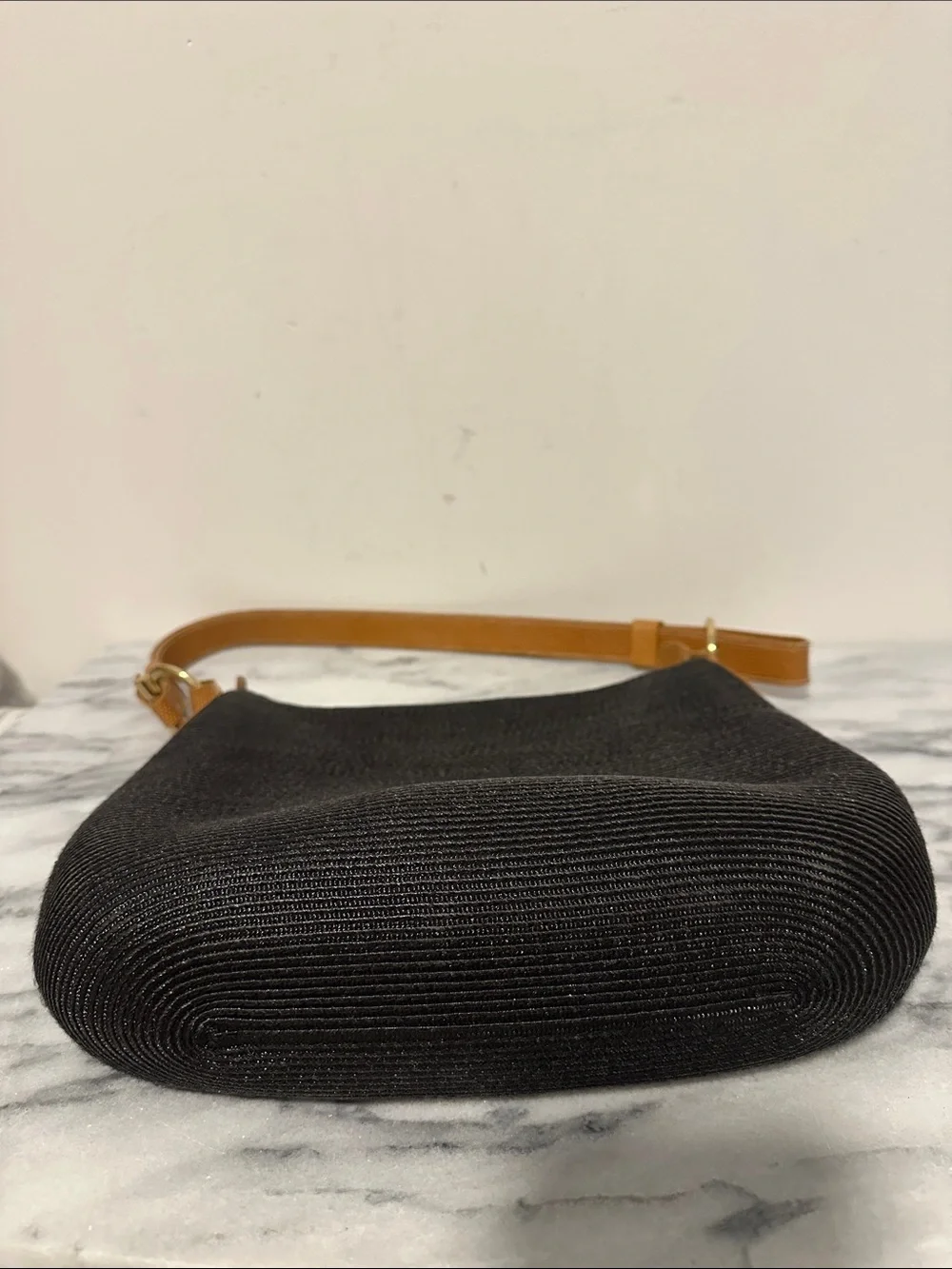 Erick Javits Black Shoulder Bag with adjustable Tan Strap